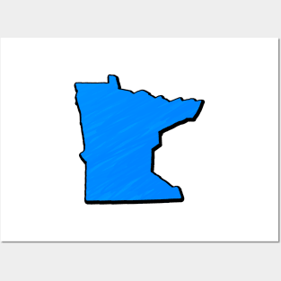 Bright Blue Minnesota Outline Posters and Art